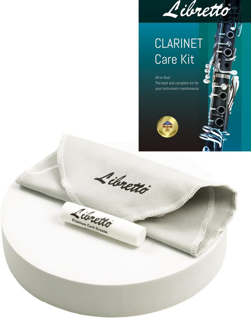 Libretto Clarinet Cleaning Swab Kit – Gray Teardrop-Shaped Pull-Through Microfiber Swab and 0.16 oz Cork Grease - Image 1